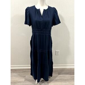 Quince Womens Dress Navy Blue Maxi Dress Organic Cotton Size Medium New